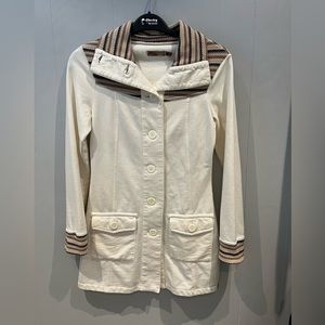 Prana Coat Dress. Small. Cream with tan and dark brown collar and cuffs.